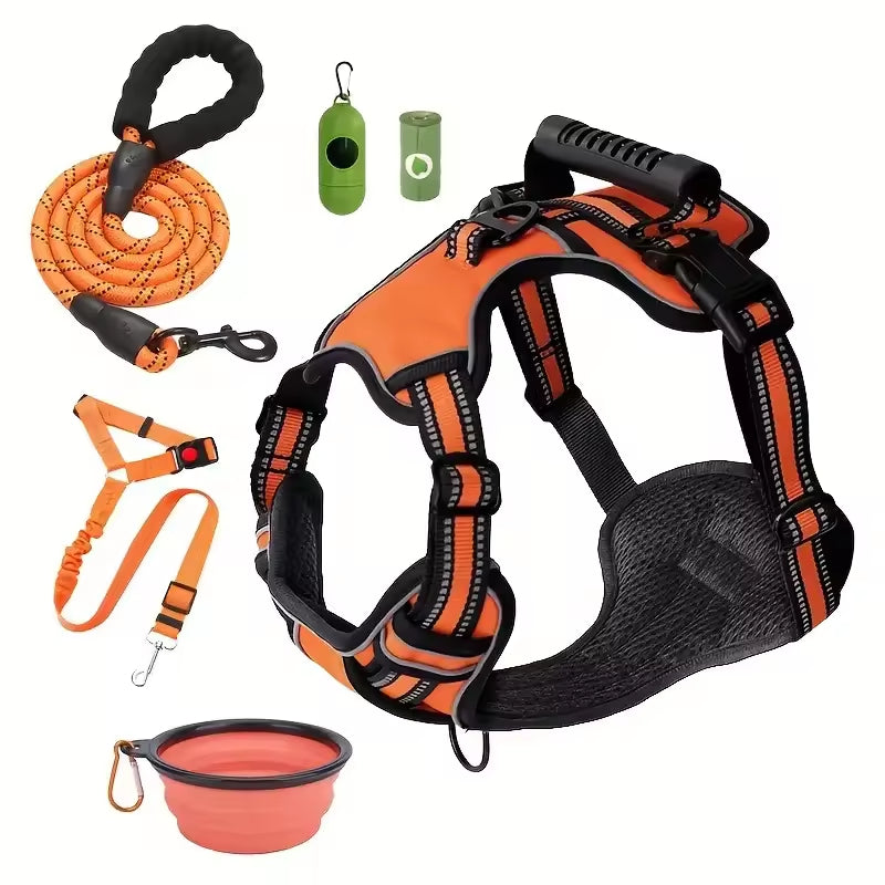 Tactical Service Dog Harness Strap Set, Car Seat Belt, Collapsible Bowl, Biodegradable Trash Bag Set For Dogs - 5 - CJ