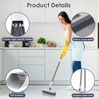 1Set Broom And Dustpan Combo Set With Squeegee Stainless Steel Handle 4 In 1 Upright Standing Broom And Dust Pan For Indoor Outdoor Garage Kitchen Room Office Sweeping - 5 - CJ