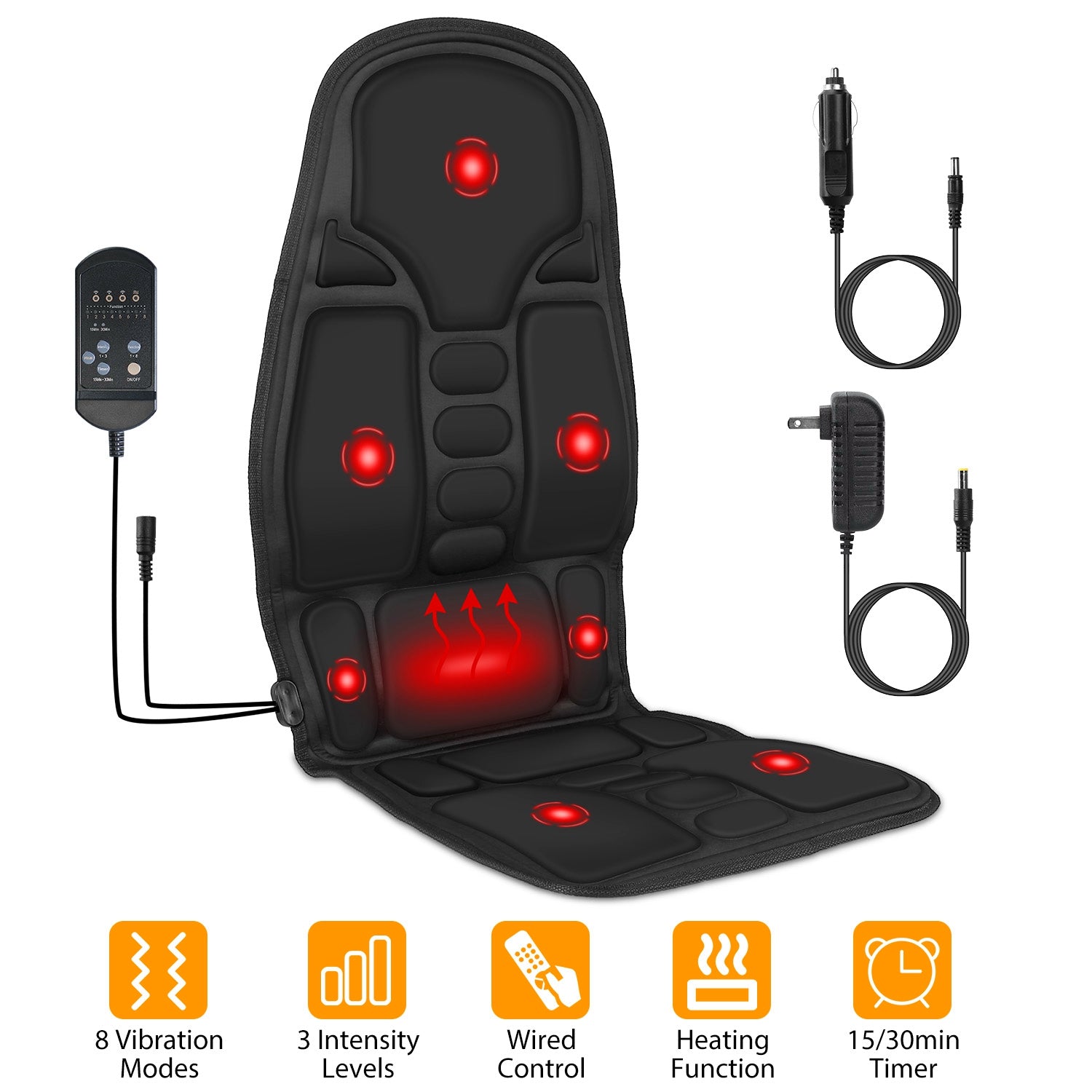1Pc Back Massager Cushion Electric Massage Car Seat Cushion Chair Pad With Heating Function 8 Vibration Modes 3 Intensity Levels Fedex Shipping - 5 - CJ