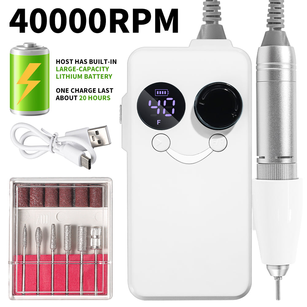 40000RPM Nail Drill Professional Cordless Electric Nail Drill Machine Rechargeable Portable Acrylic Gel Grinder Tools With 6 Bits And Sanding Bands For Manicure Pedicure Carve Polish - 5 - CJ