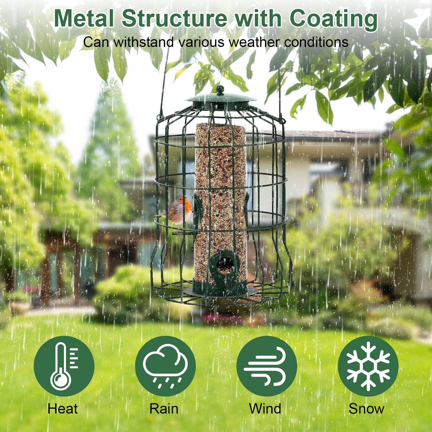 1Pc Outdoor Wild Bird Feeder Squirrel - Proof Chew - Proof Metal Hanging Seed Feeder With 4 Feeding Port For Small Songbirds - 5 - CJ