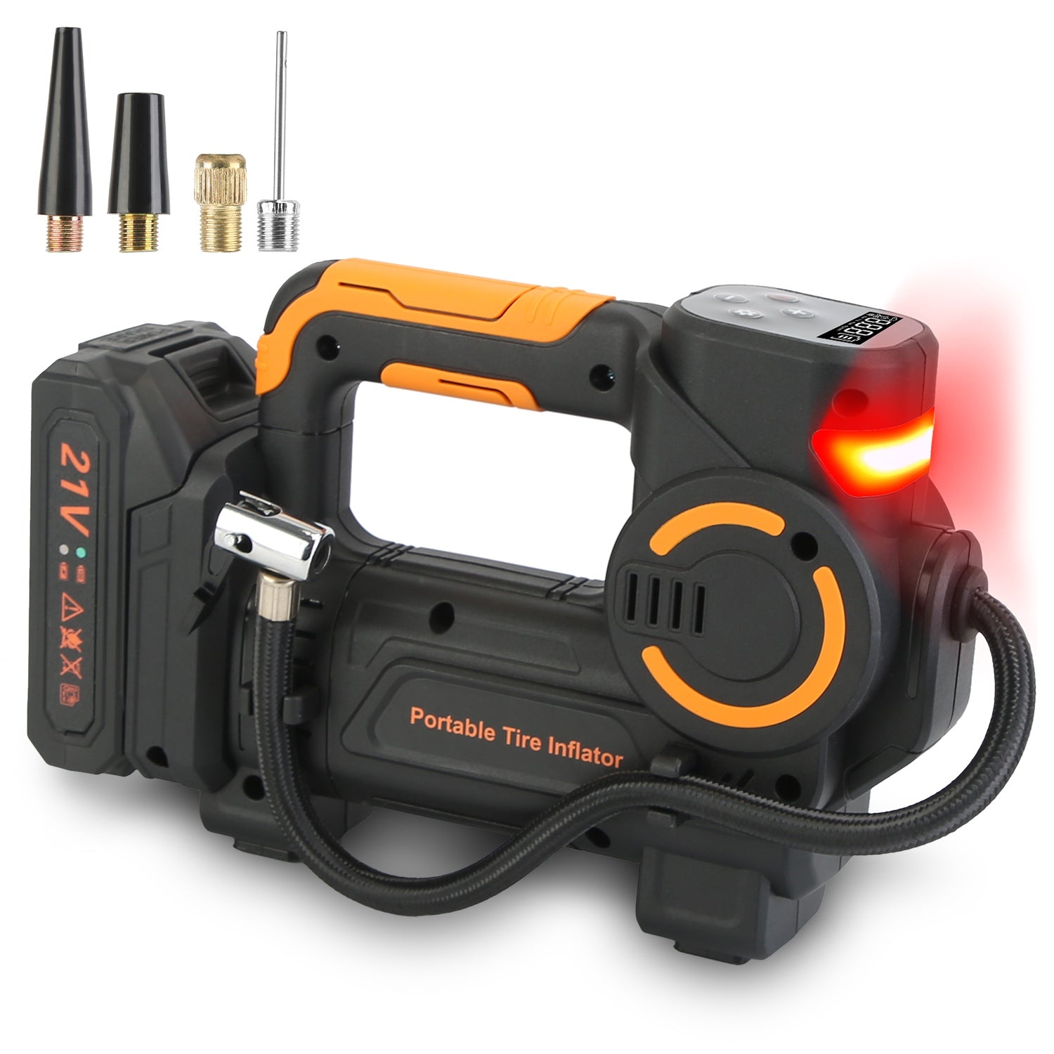1Pc 140W 150PSI 21V Battery Powered Tire Inflator Cordless Air Inflator Digital Air Compressor With LED Light For Cars Motorcycles Bicycles Balls - 5 - cjdropshipping