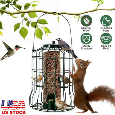 Outdoor Wild Bird Feeder Squirrel - Proof Chew - Proof Metal Hanging Seed Feeder With 4 Feeding Ports For Small Songbirds - 5 - CJ
