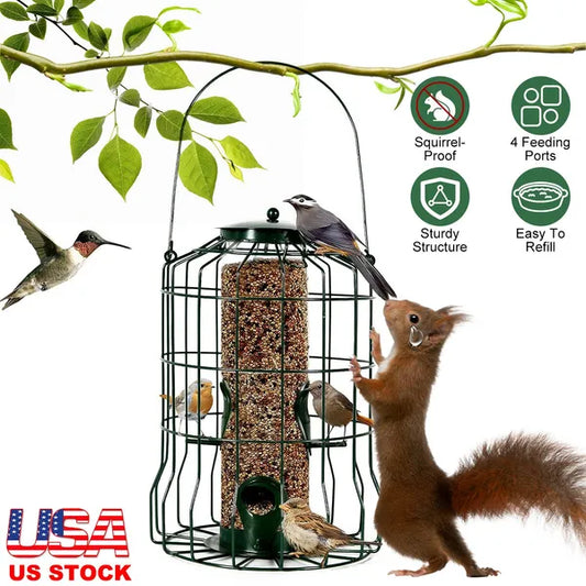 Outdoor Wild Bird Feeder Squirrel - Proof Chew - Proof Metal Hanging Seed Feeder With 4 Feeding Ports For Small Songbirds - 5 - CJ