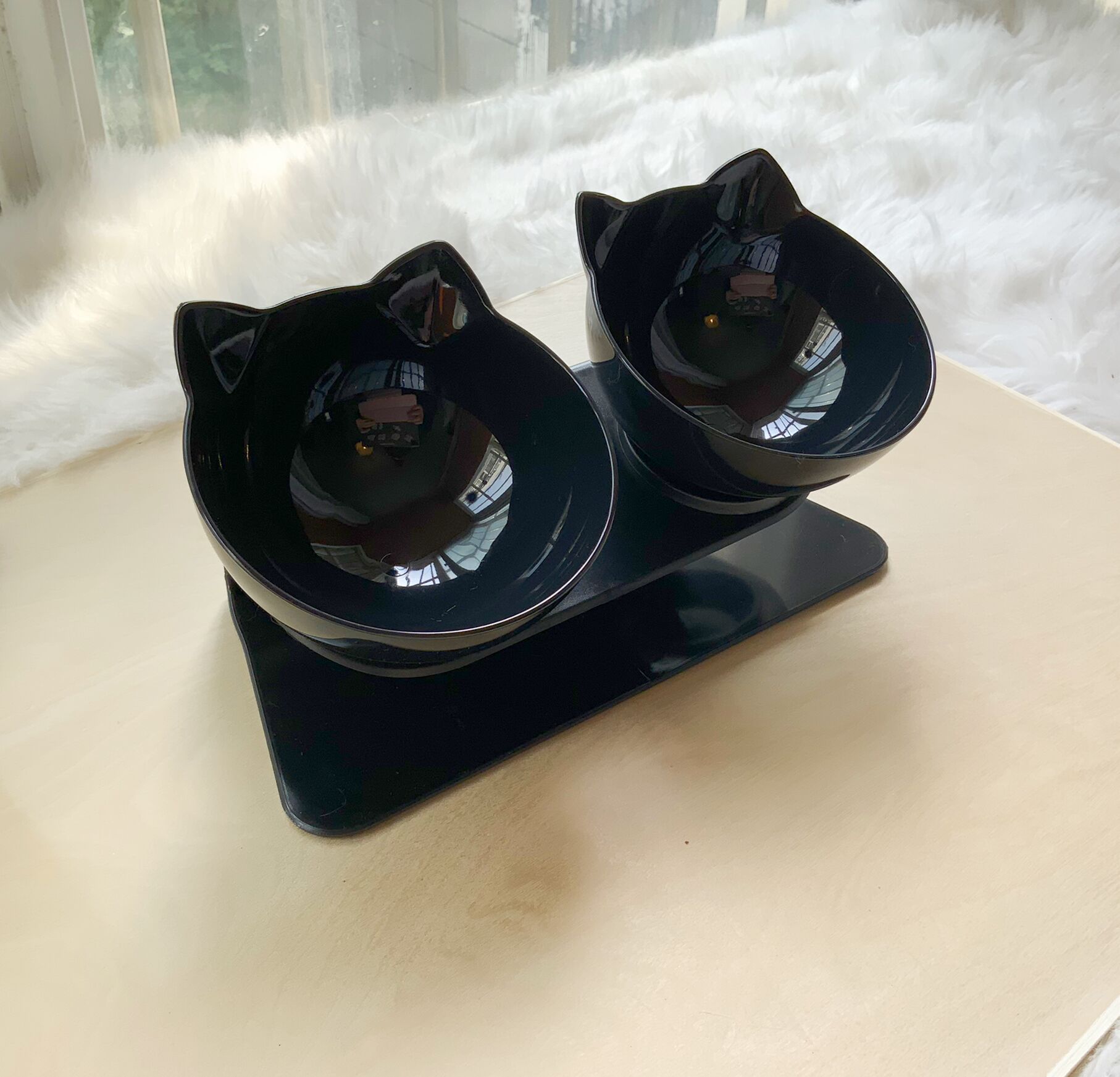 Non Slip Double Cat Bowl With Raised Stand Pet Food Cat Feeder Protect Cervical Vertebra Dog Bowl Transparent Pet Products - 0 - CJ - Black double bowl A and box - CJMY122872116PK