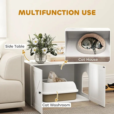 Cat Litter Box Enclosure With Barn Door, Cat Hole - 5 - CJ