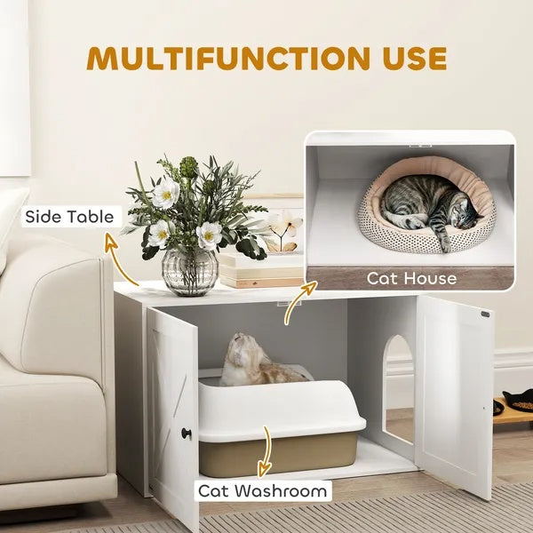 Cat Litter Box Enclosure With Barn Door, Cat Hole - 5 - CJ