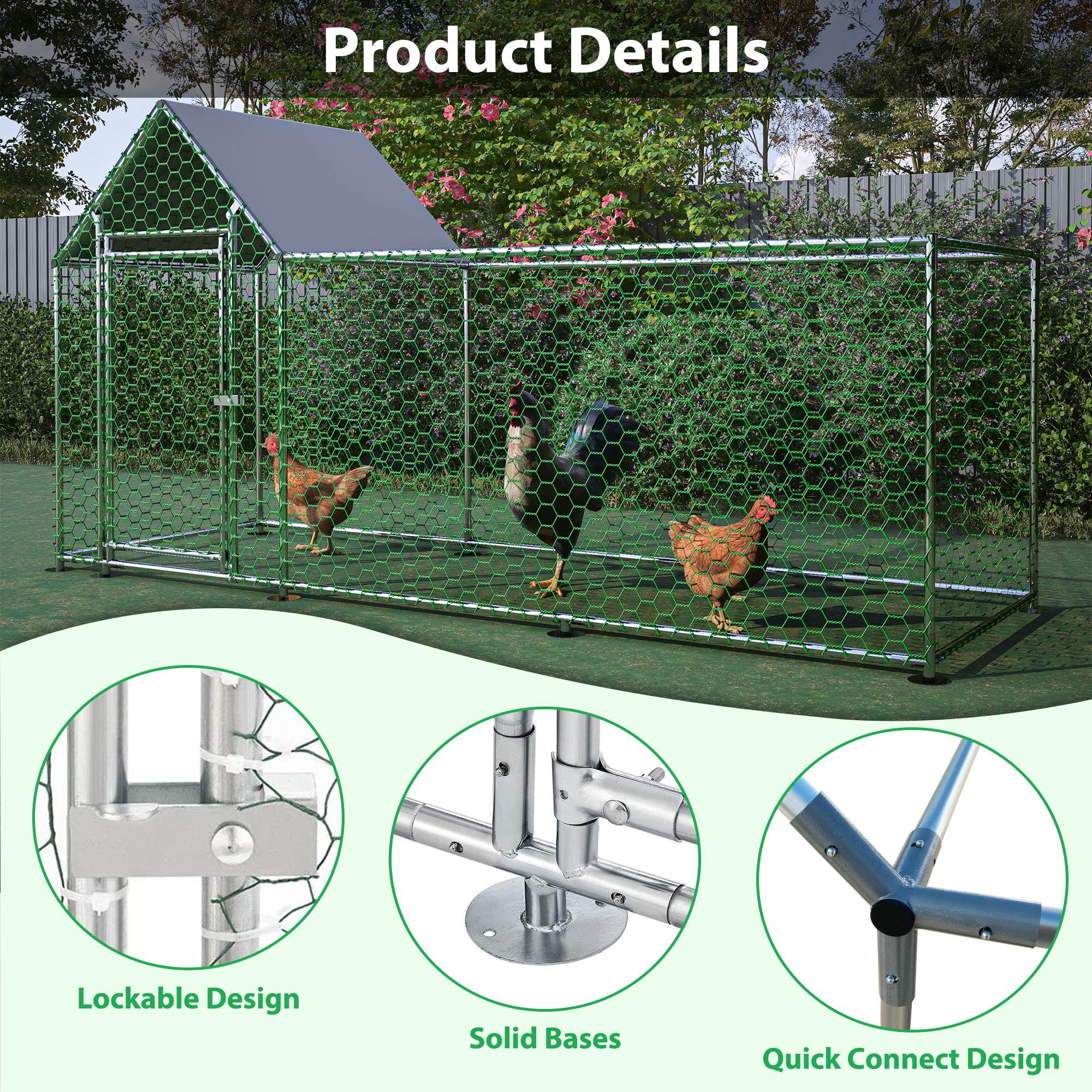 Metal Chicken Coop,Walk - in Chicken Run,Poultry Chicken Hen Pen Cage,Rabbits Duck Cages,With Cover - 5 - CJ