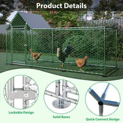 Metal Chicken Coop,Walk - in Chicken Run,Poultry Chicken Hen Pen Cage,Rabbits Duck Cages,With Cover - 5 - CJ