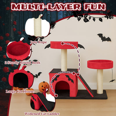 Halloween Cat Climbing Frame Gothic Cat Tree, Cat Tower With Spacious Cat Condo, 2 Padded Perches, Spider Toy, Scratching Posts, Scratching Ladder For Large Cats, Red & Black - 5 - CJ