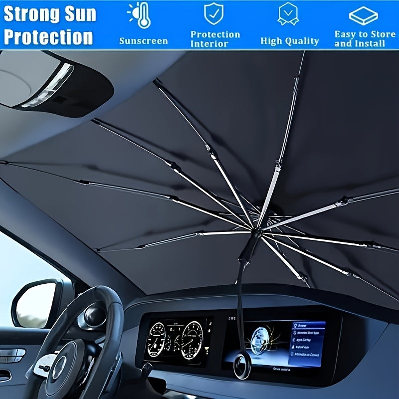 UPF50 - Sunshade - UPF50 - Compact Roll - Up Sunshade For Front Window - Heat Insulation And UV Protection, Easy - to - Use Auto Interior Accessory, Fits Most Vehicles, Sun Protection Curtain, Sleek Black Umb - 5 - cjdropshipping