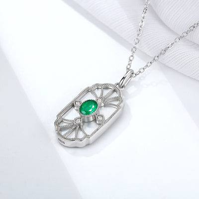 Natural Emerald Necklace Female Original Retro Design Jewelry S925 Silver Inlaid Mother Shell Pendant Square Shaped Pendant - 4 - CJ