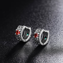 925 Sterling Silver Floral Pattern Red Green Zircon Front And Back Wear Vintage Earrings - 4 - CJ