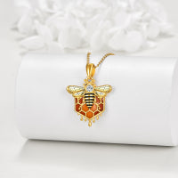 Sterling Silver Honeycomb Bee Pendant Necklace Jewelry for Women - 5 - CJ