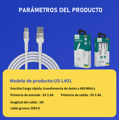 L401 USB - C Cable 2.4A 1M White USB 3.0 UWINN - 5 - CJ