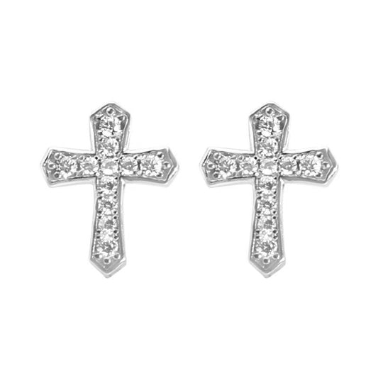 1 Pair Korean Trendy Zircon Cross Stud Earrings,Sparkling, Unisex.Hip Hop Piercing Jewelry - 5 - CJ