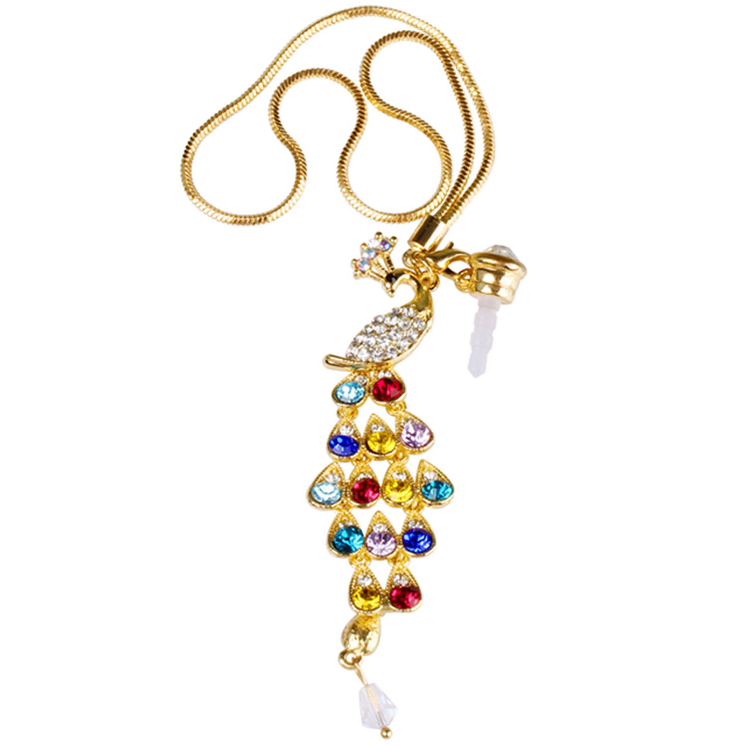 Colorful Crystal Diamond Peacock Dust Cap Pendant For Cell Phone 3.5mm Jack - 5 - CJ