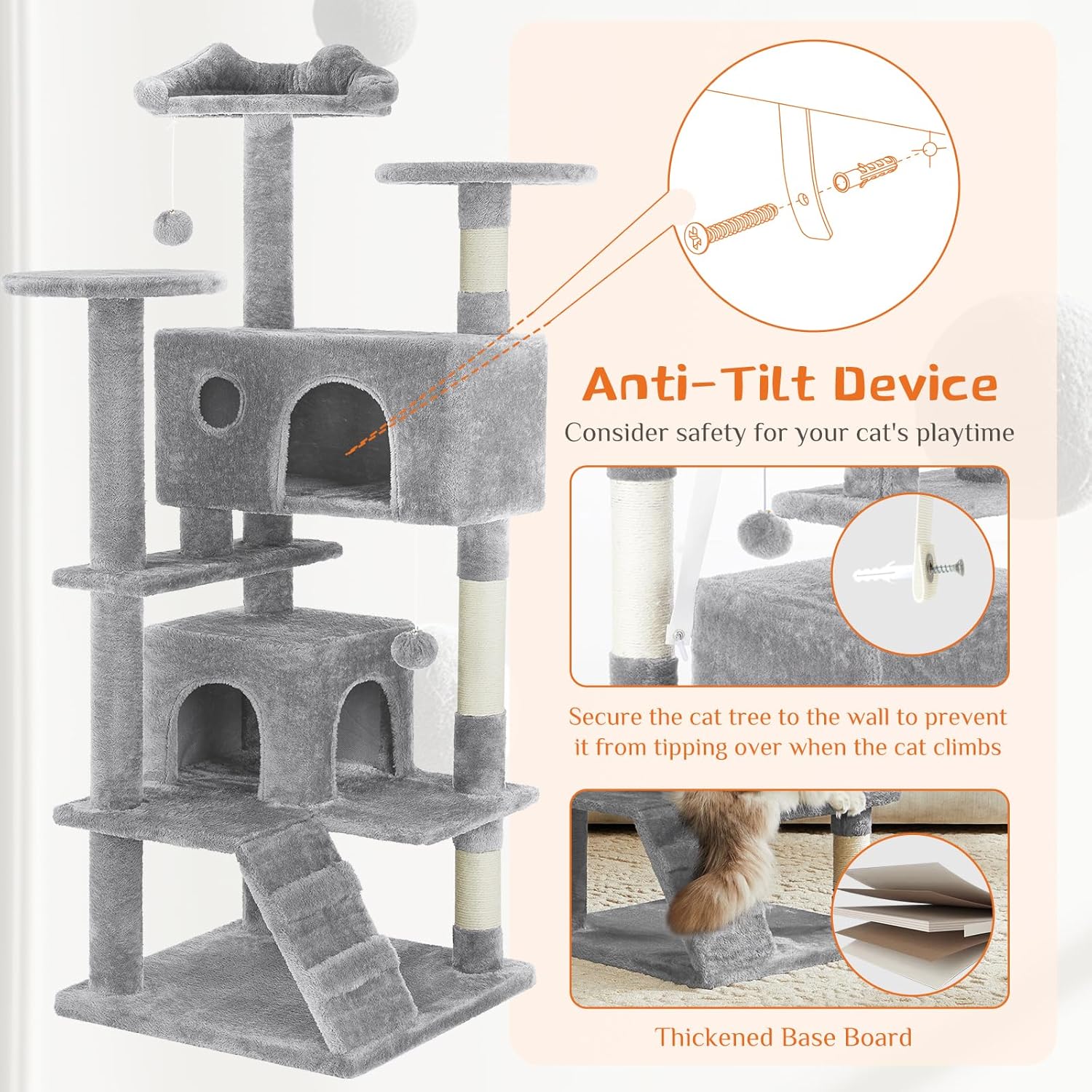 54 - Cat Tree Tower - Multi - level With Sisal Grab Post, Indoor Apartment With Ladder, Plush Toys, Rest And Play - 5 - CJ