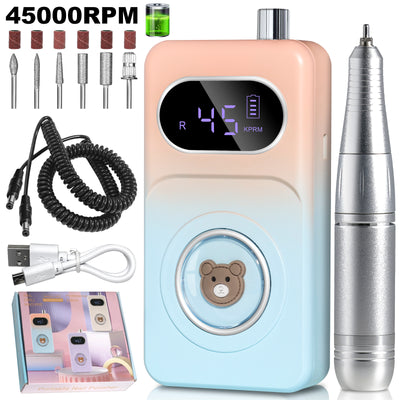 Professional 45000RPM Portable Electric Nail Drill Kit, Rechargeable Nail Electronic File Machine, Electric Nail Polishing Machine With Drill Head And Base, Nail Drill For Acrylic Nails, Nail Gel, Fem - 5 - CJ
