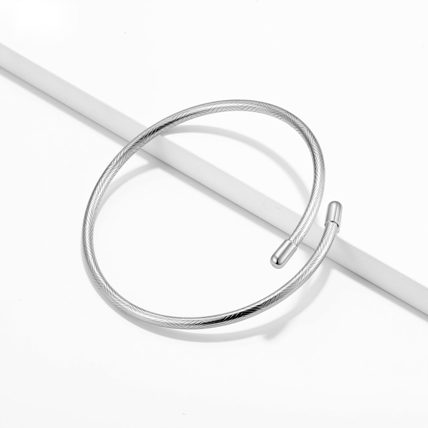 S925 Full Body Sterling Silver Bracelet 3mm Stripe Basic Bracelet - 4 - CJ