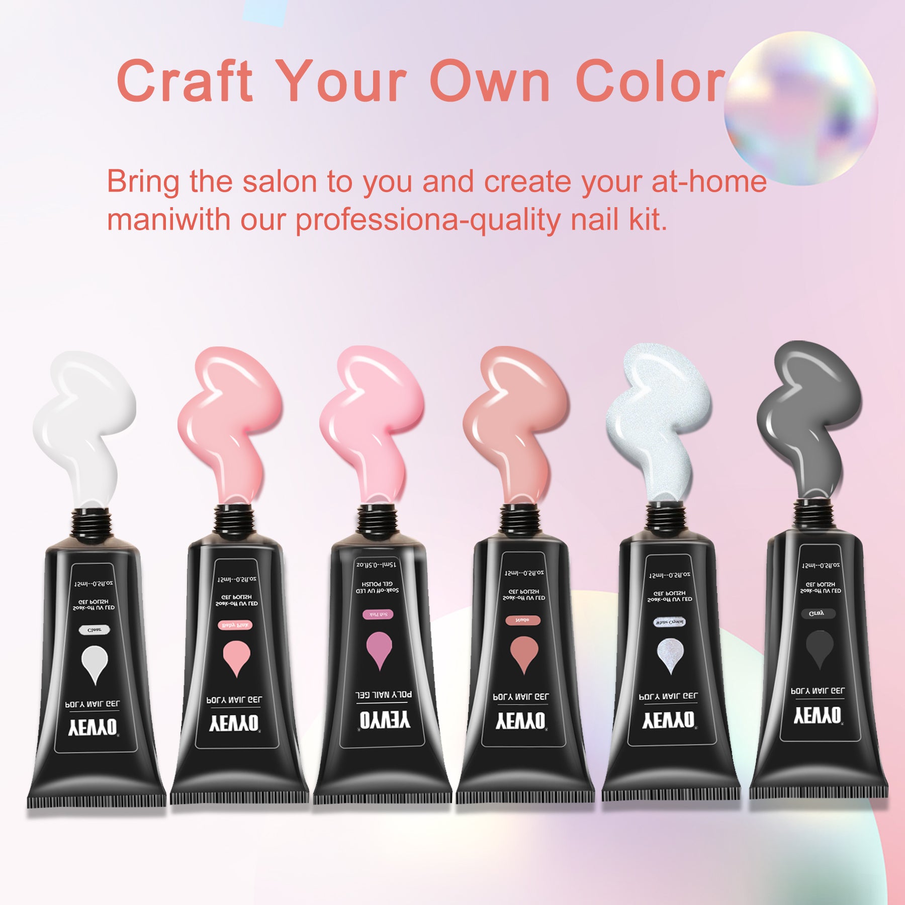 6 PCS Poly Gel Nail Kit With UV Lamp, Nail Brush And Nail Forms Top Base Coat Builder Nails Art Tools - 5 - CJ