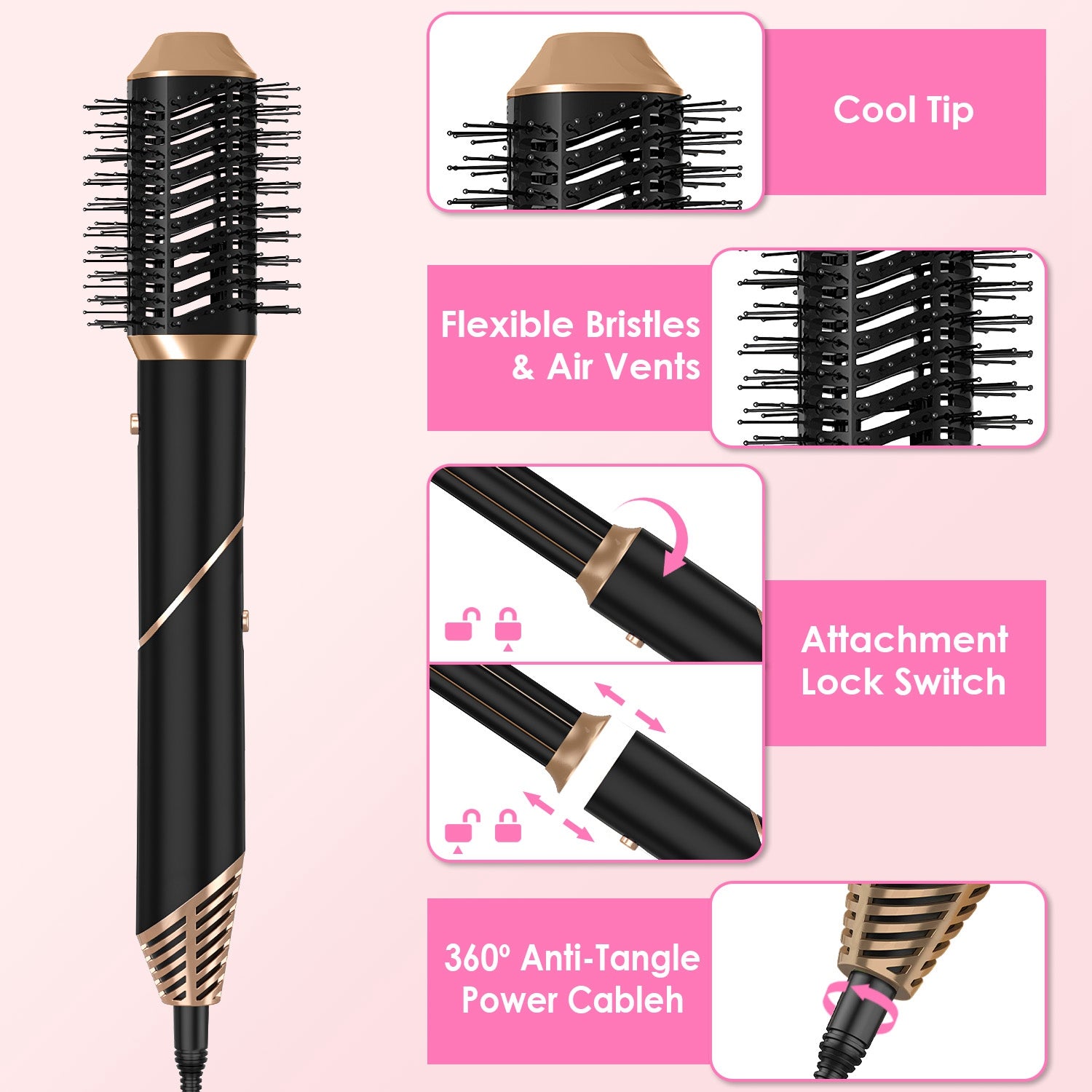 1Pc 5 In 1 Hot Air Styler Straightener Curler Dryer Automatic Wrap Styler Hair Dryer Brush Set With 3 Temp Settings ALCI Plug Glove Cable Tie 2 Alligator Hair Clips - 5 - CJ