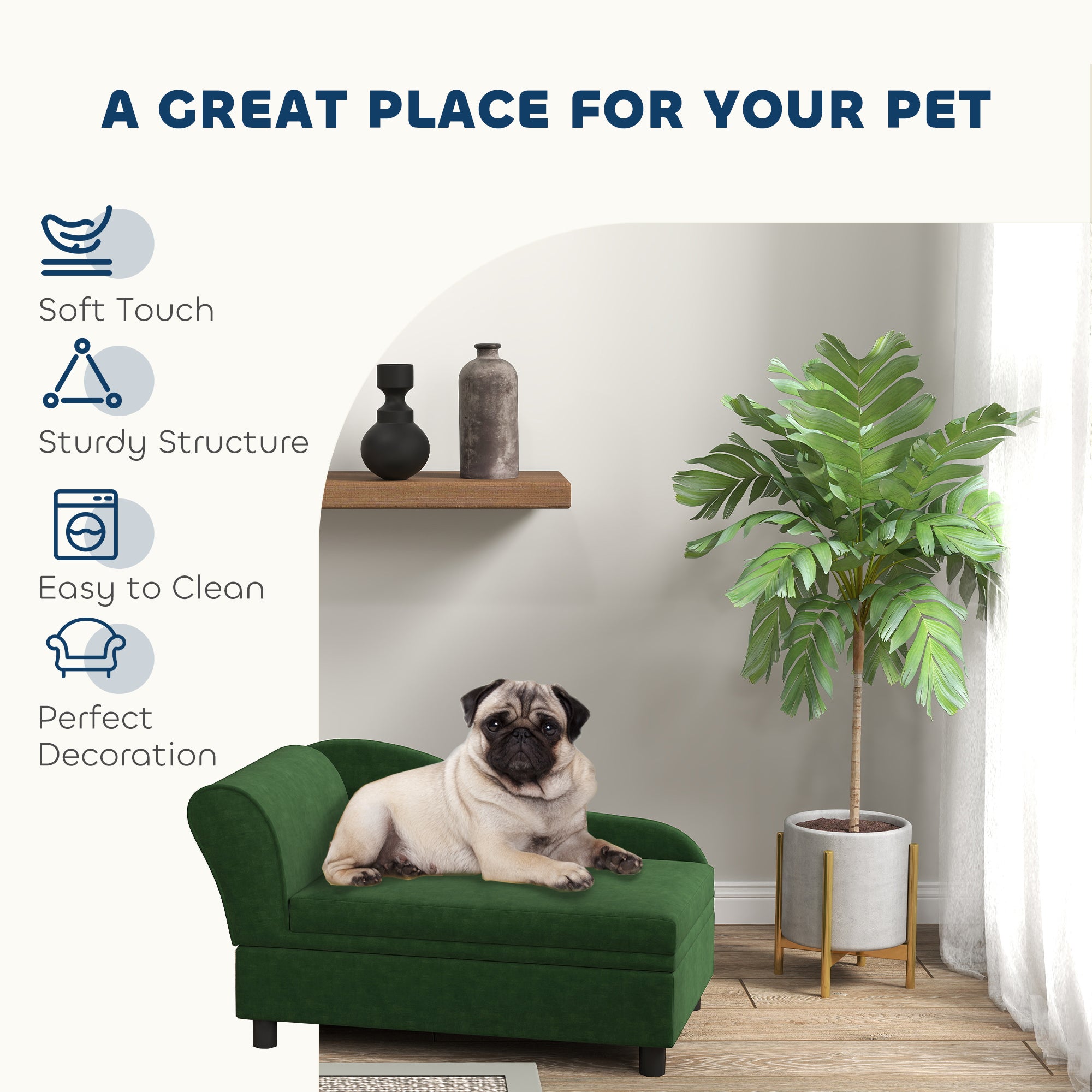 Pet Sofa Bed Couch With Storage, Pet Sofa For Cats And Small Dogs, Green - 5 - CJ