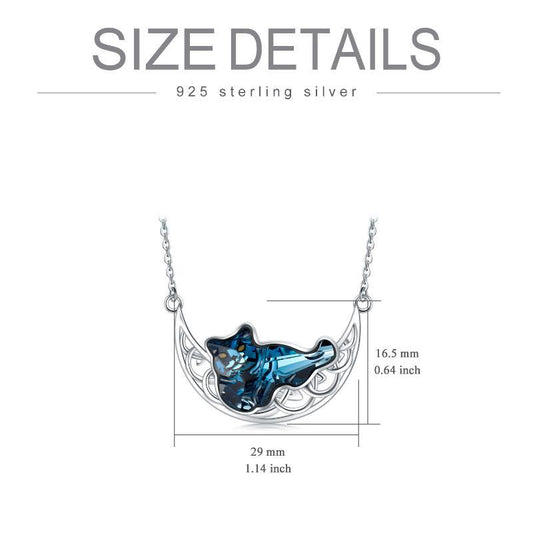 Cat and Celtic Moon Necklace with Blue Crystal in S925 Sterling Silver - 5 - cjdropshipping