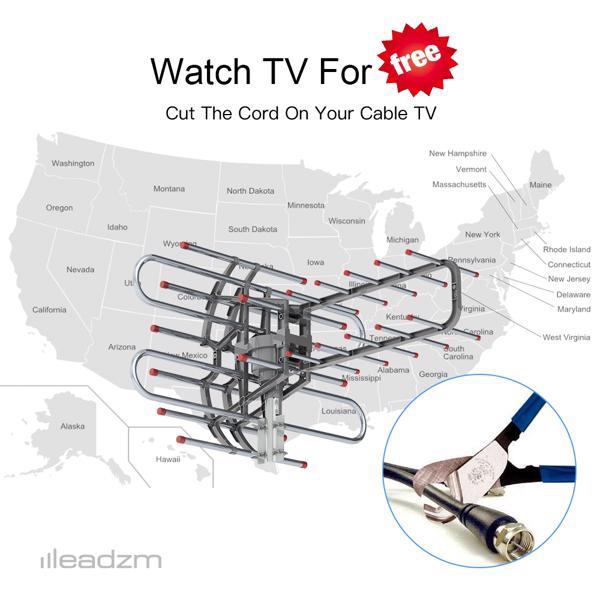TA-851B 360 Degree Steering TV Antenna 45-860MHz 22-38dB HD Pixel 4K Radiation Range 150 Miles Cable 12 Support 1 TV Outdoor