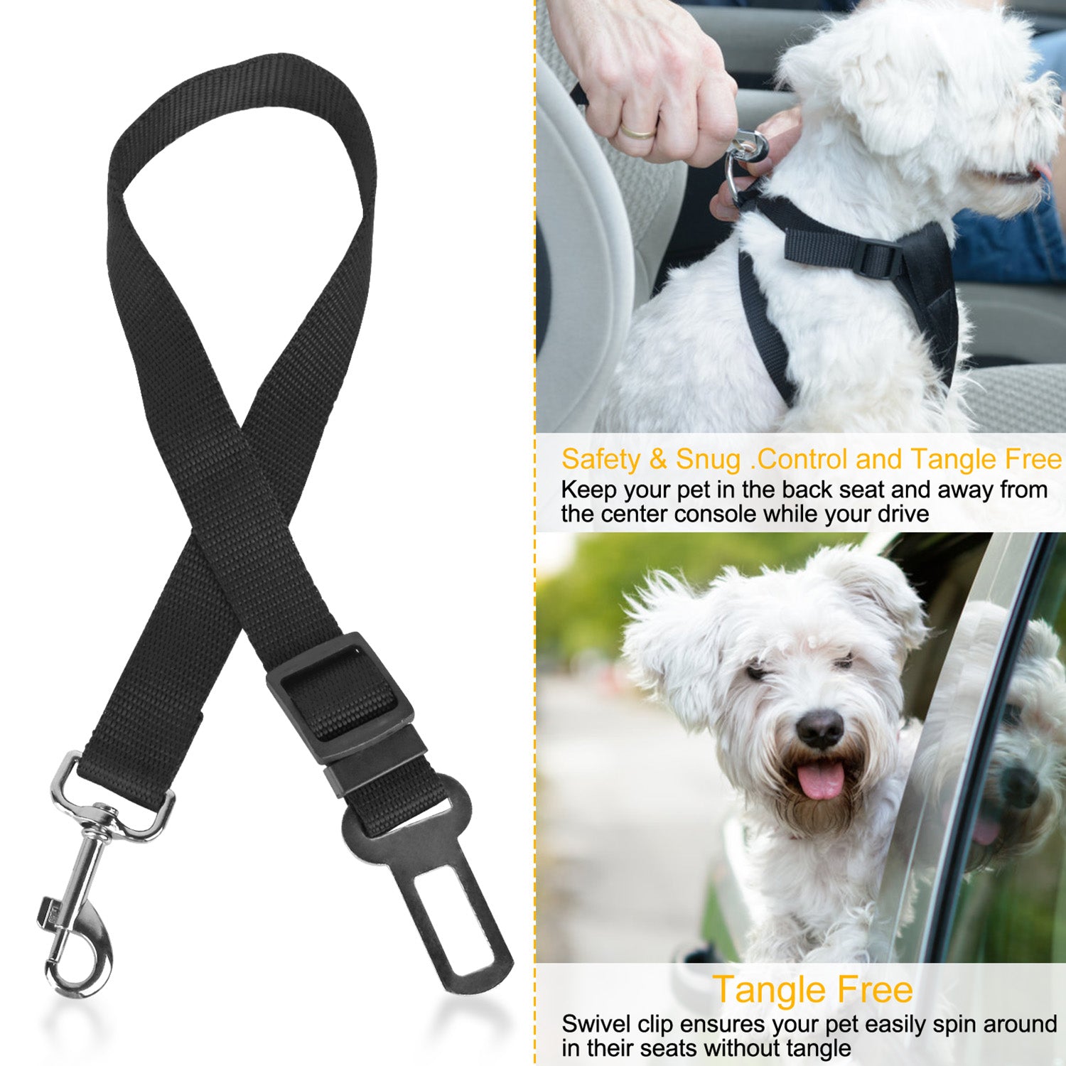 2Pcs Pet Dog Seat Belt Leash Adjustable Pet Dog Cat Safety Leads Harness Car Vehicle Nylon Fabric Seatbelt Strap - 5 - CJ