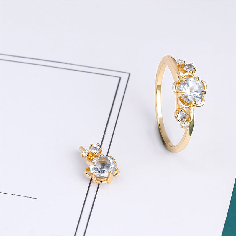 Natural Sky Blue Topaz Flower Ring - 4 - CJ