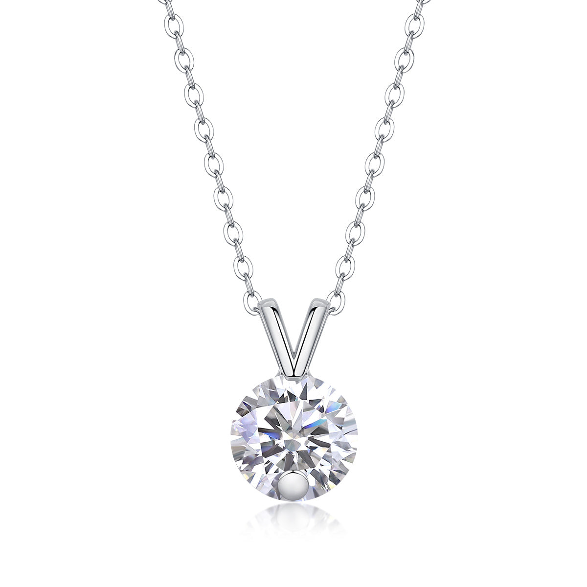 Diamond Sparkle V-chain Luxury Fashion Diamond Pendant Necklace Set With Mosan Diamond Silver Ornaments