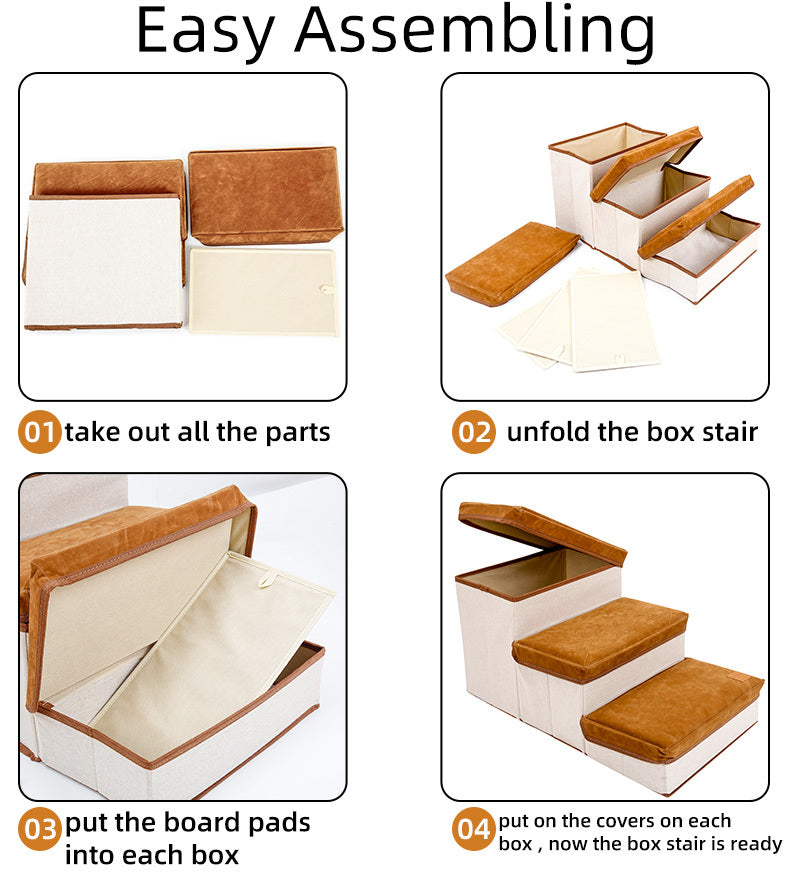 Small Dog Stairs - Pet Stairs For Couch And High Beds, Folding Steps, Pet Toy Storage, Cat Stairs For Bed-Allows Your Pets Easy Instant Access To Your Sofa Or Bedside