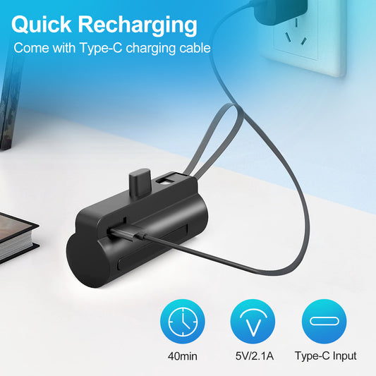 1Pc 5000mAh Portable Phone Charger Built - in Type - C IOS Cable Dual Output Power Bank Compact Size Compatible With IOS Phone - 5.0 - CJ