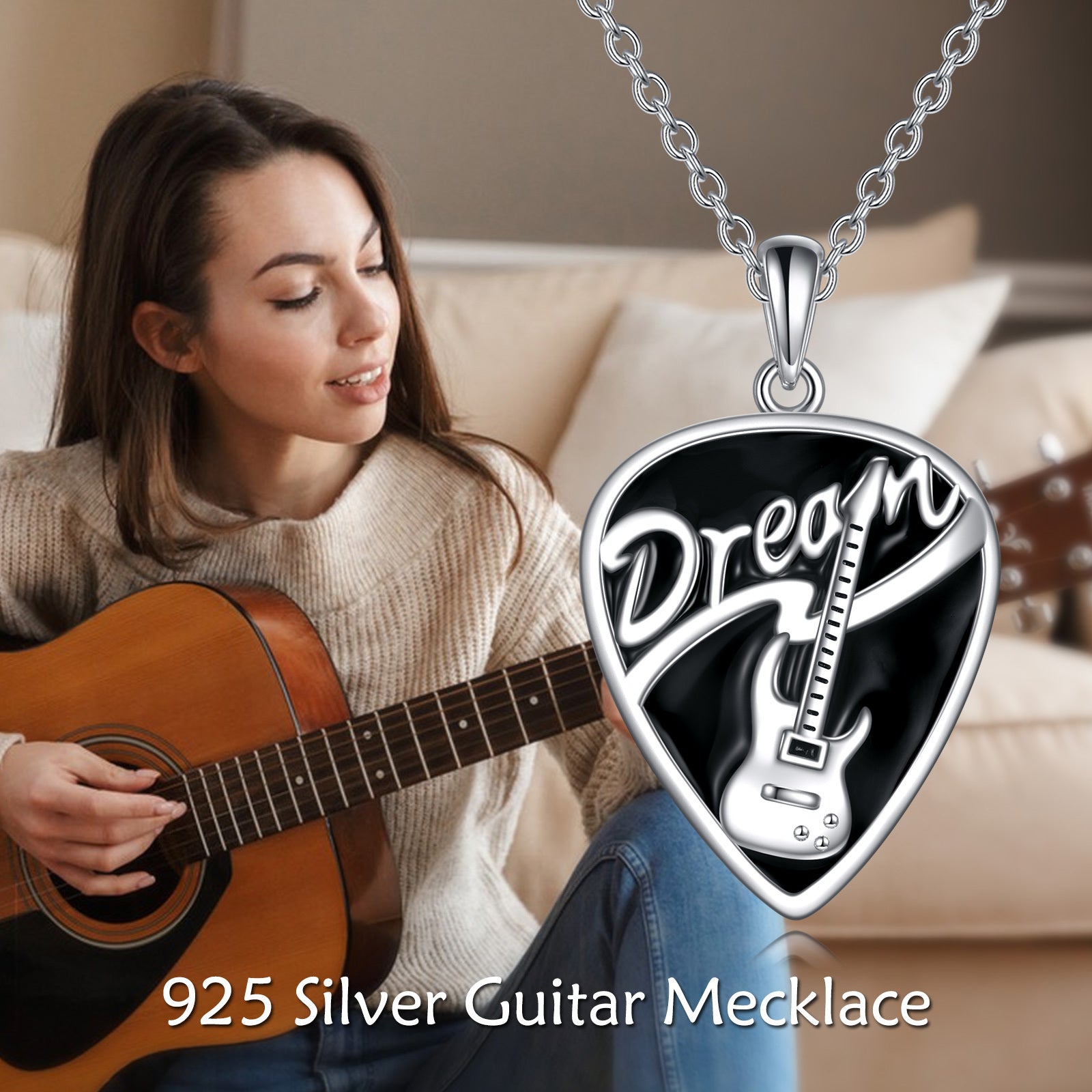 Sterling Silver Music Guitar Pick Pendant Necklace Jewelry Gifts for Women - 5 - cjdropshipping