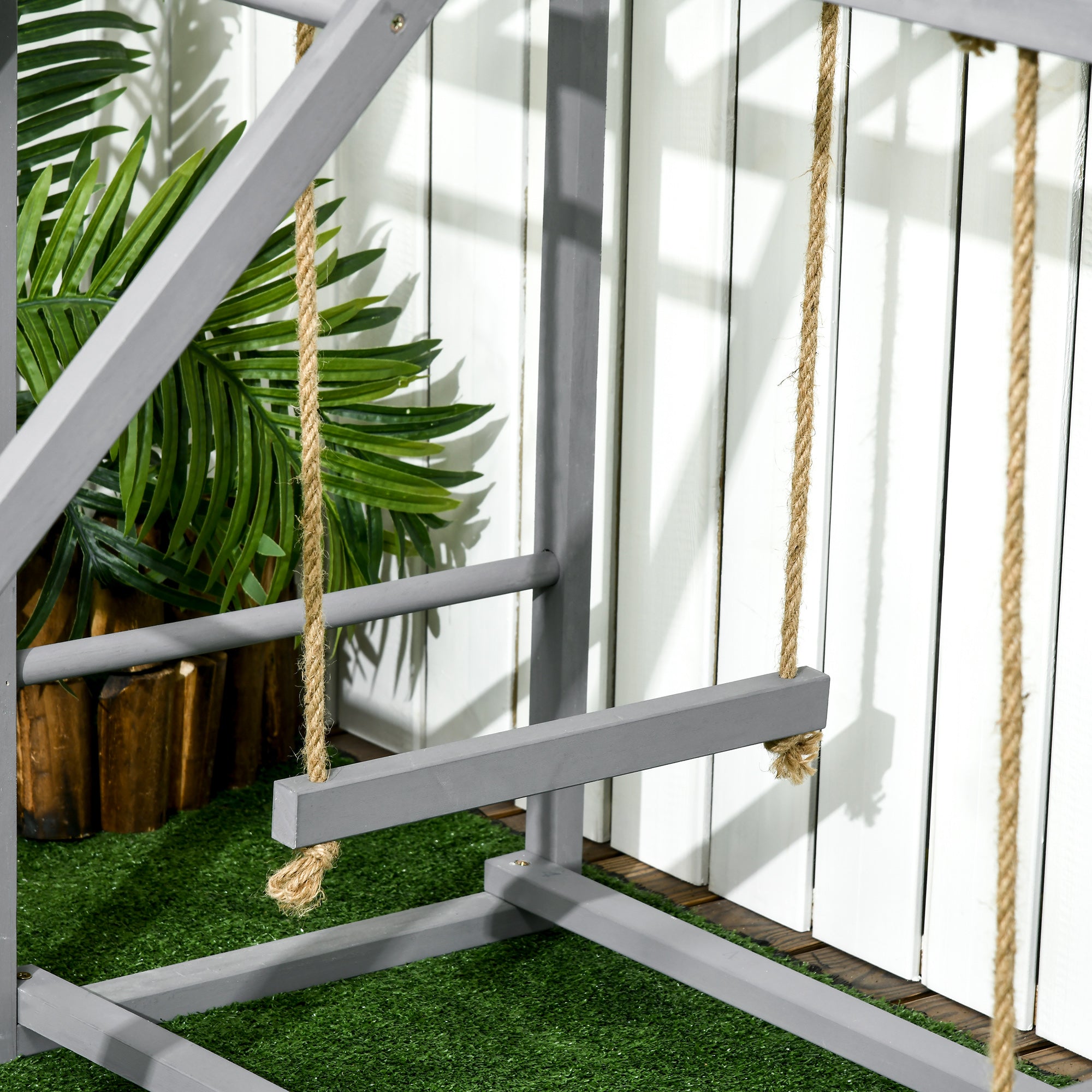Chicken Activity Game With Swing Set For 3 - 4 Birds, Wooden Chicken Coop Accessory With Multiple Chicken Perches And Hen Ladder Grey - 5 - CJ
