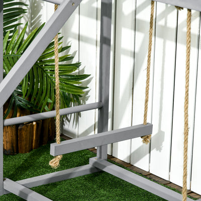 Chicken Activity Game With Swing Set For 3 - 4 Birds, Wooden Chicken Coop Accessory With Multiple Chicken Perches And Hen Ladder Grey - 5 - CJ