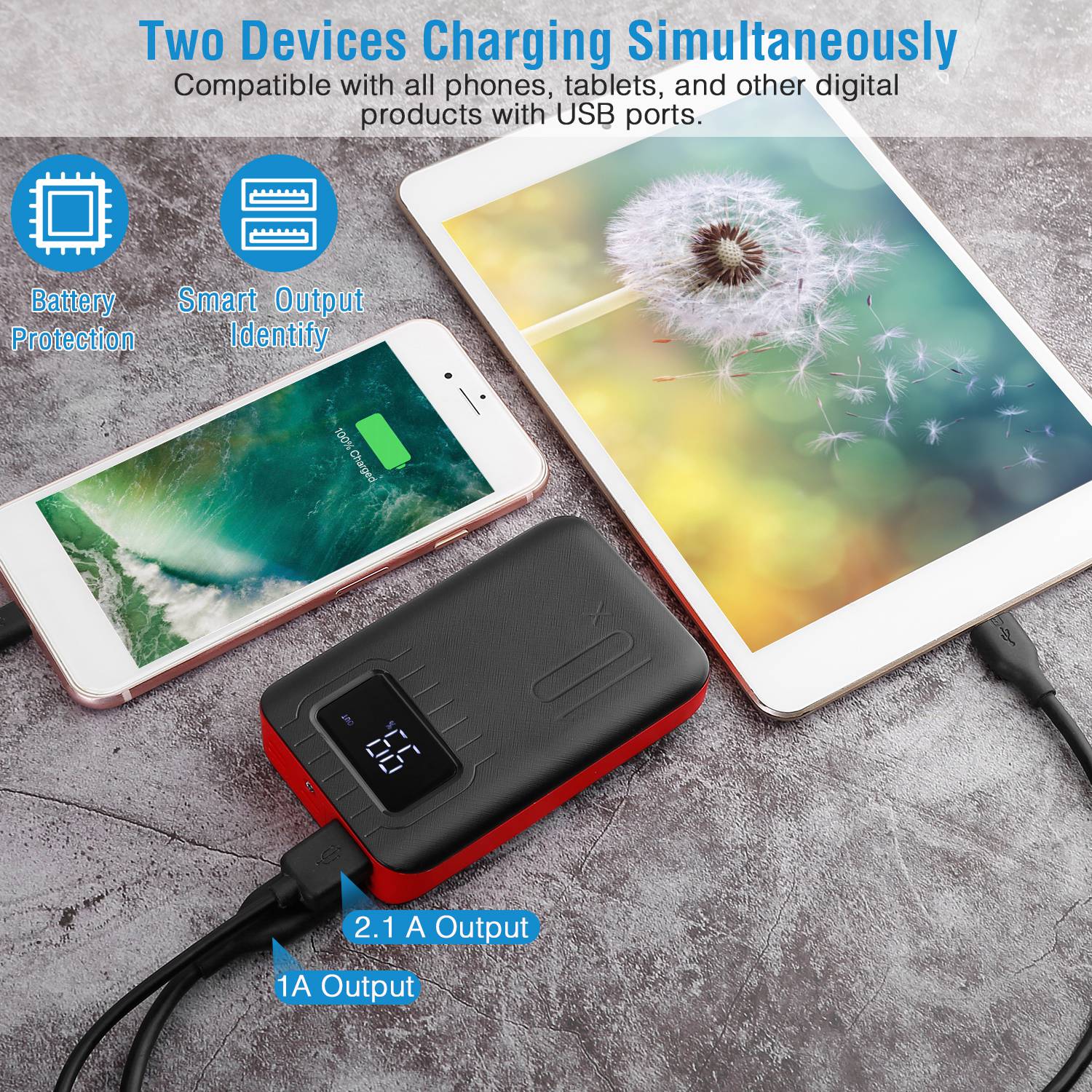 1Pc 1W MAh Portable Power Bank External Battery Pack Charger Dual USB Charge Interface With LCD Display Flashlight Type C Micro USB Lightning Input - 5 - CJ