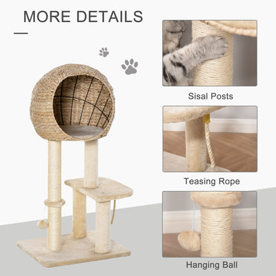 Cat Tree with Sisal Scratching Post Condo and Hanging Rope 39" H, Beige - 5 - CJ