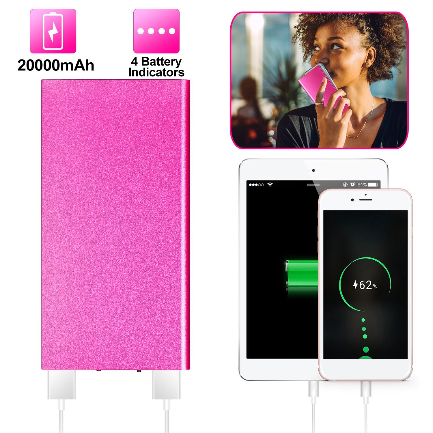 20000mAh Power Bank Ultra - thin External Battery Pack Phone Charger Dual USB Port - 5 - CJ