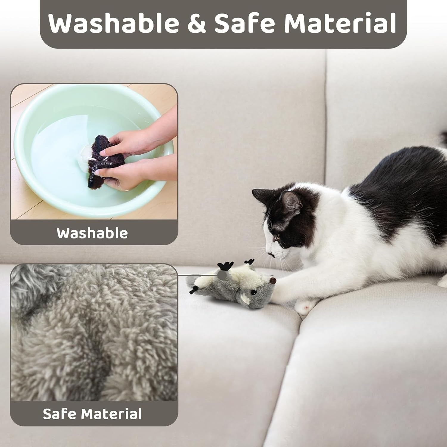 PROKEl Pet Toys, Cat Catnip Toys FlappingSquirrel, Rechargeable Touch Activated KittenToys, Lifelike Interactive Cats Toy Indoor, CatKicker Plush Toys For All Breeds Universalinteractive Toy Cat Toys - 5 - CJ
