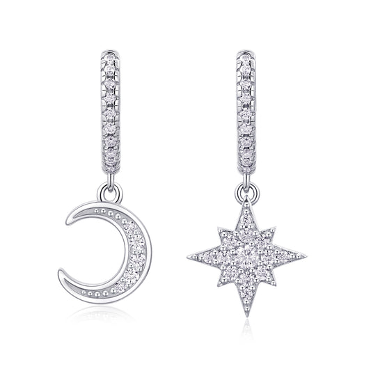 1Star And Moon Interdependent - Fashionable Earrings And Stud Jewelry Set With Moissanite S925 Sterling Silver And Platinum - plated Diamonds Prohibit TikTok sales - 5 - cjdropshipping