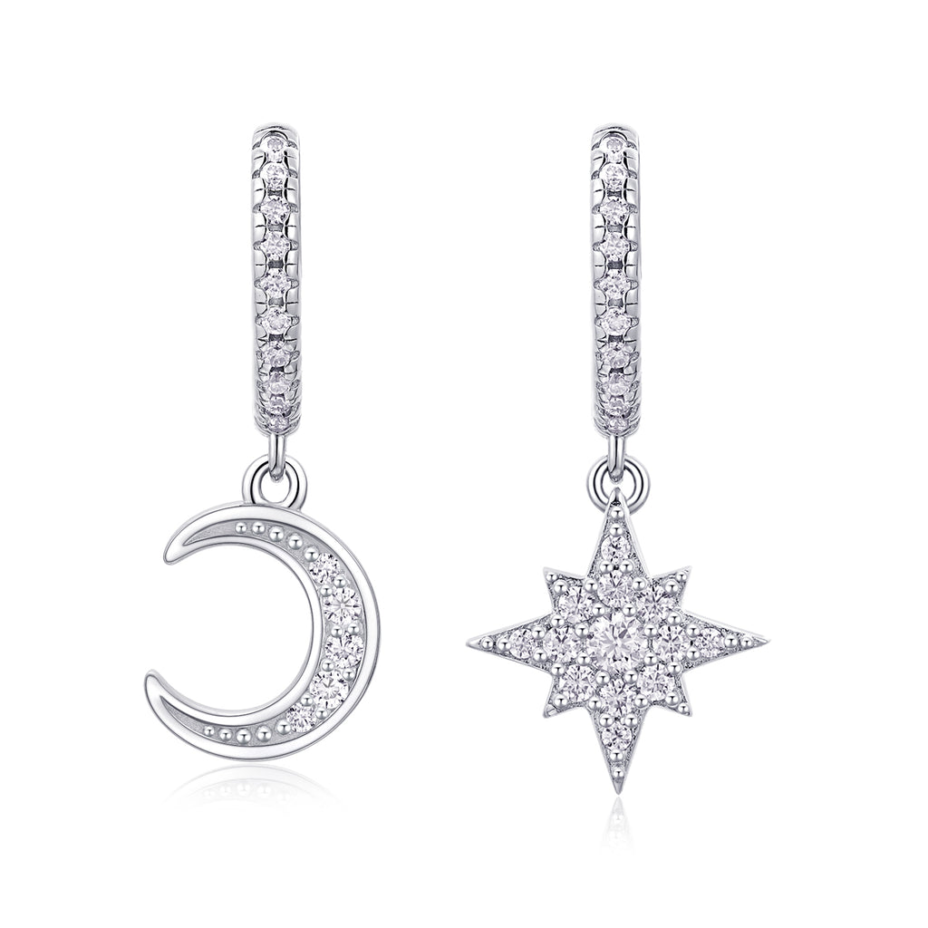1Star And Moon Interdependent - Fashionable Earrings And Stud Jewelry Set With Moissanite S925 Sterling Silver And Platinum-plated Diamonds Prohibit TikTok sales