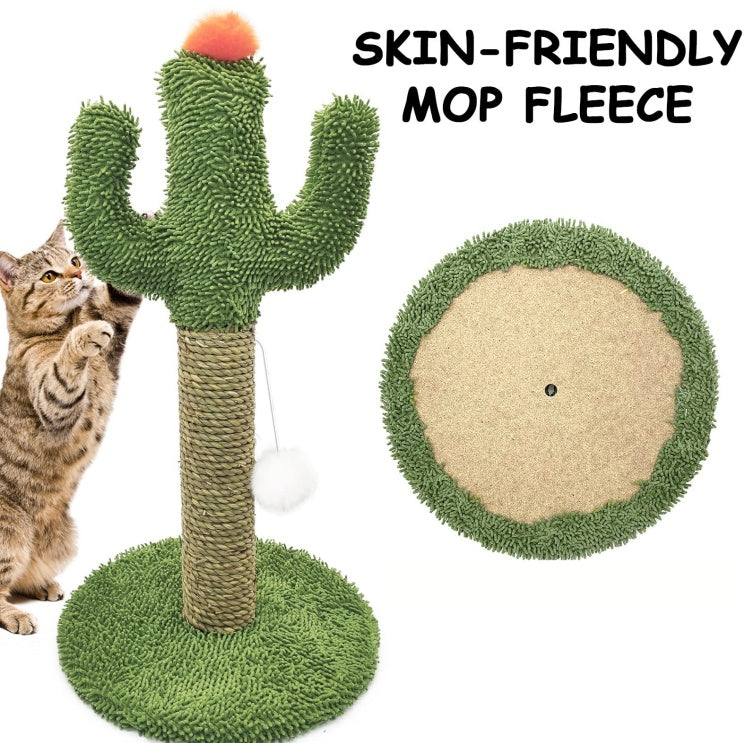 Cactus Cat Climbing Tree 2 - in - 1 - Solid Wood Base Natural Sisal Scratching Pillar With Hanging Ball Toy, Indoor Cat Multi - level Activity Center - 5 - CJ