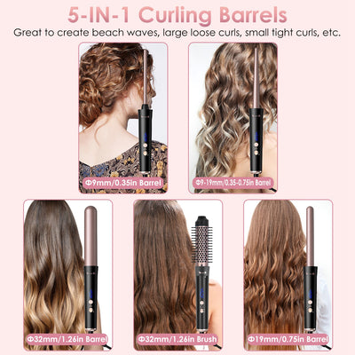 2 Type Options - 1Pc 5 In 1 Curling Wand Hair Curling Iron Brush Anti - Tangle Hair Thermal Brush Curler With 4 Heating Levels 360 Degree Rotatable Cable 5 Interchangeable Barrels 2 Clips 1H Auto Off - 5 - cjdropshipping