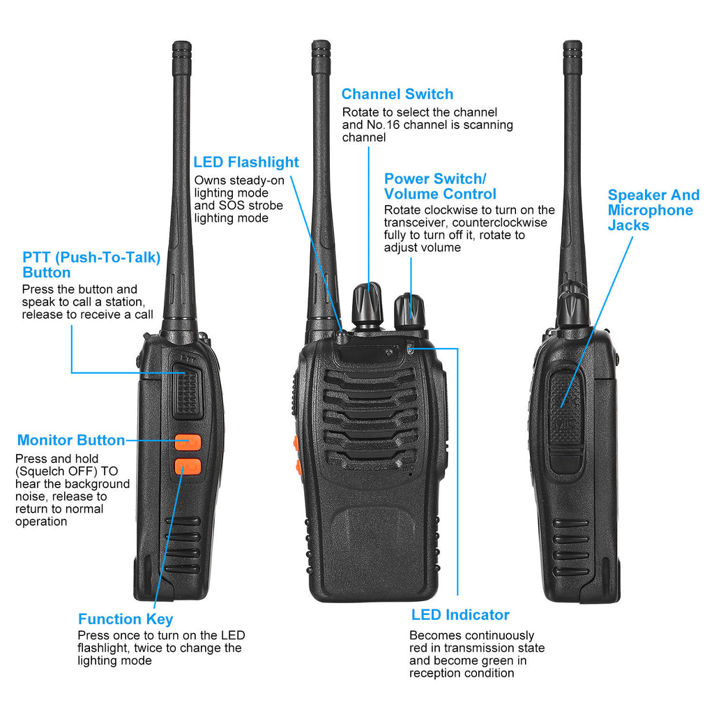 2 X Baofeng BF-888S Walkie Talkies Two Way Radio UHF 16CH 400-470MHZ Long Range