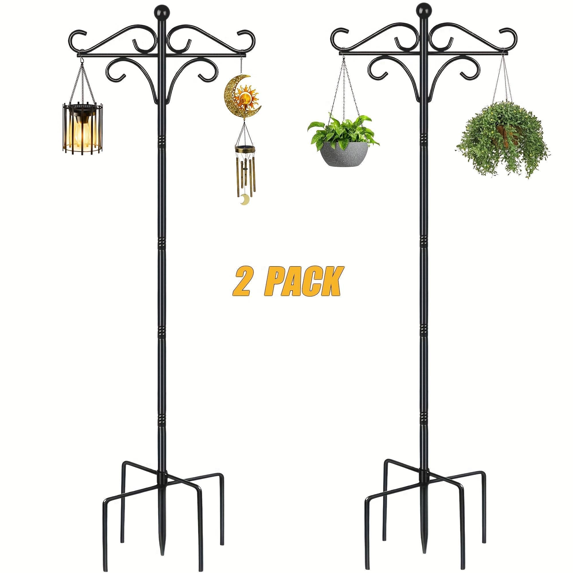 Two Heavy Duty 76 Inch Outdoor Metal Shepherd's Hooks Traditional Double Bird Feeder Pole With Five Finger Adjustable Plant Hooks Suitable For Garden And Wedding Decoration Suitable For Bird Feeders P - 5 - CJ
