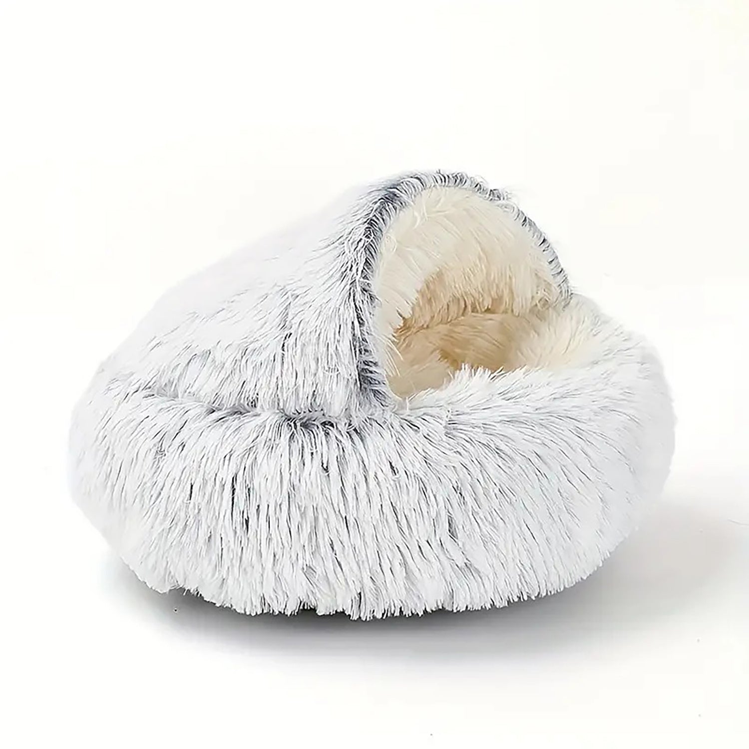 Luxurious Plush Round Cat Bed Cat Bed Round Soft Plush Burrowing Cave Hooded Cat Bed Donut For Dogs Cats - Semi - Enclosed For Cozy Warmth, Easy - Clean Durable Design, Ideal For Winter Comfort - 5 - CJ