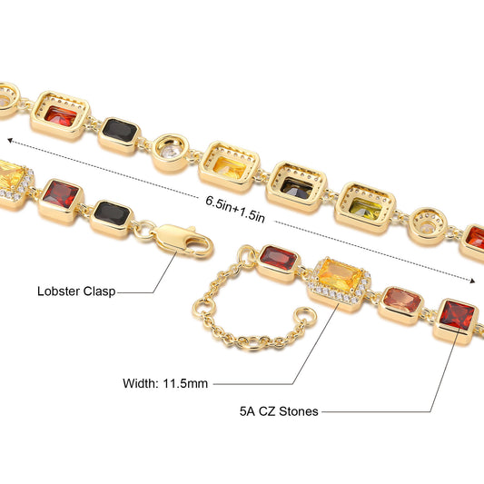 Vintage 18K Gold Plated Gemstone Hand Chain Multi Colored Gem Stone JEWELRY Cubic Zirconia Colorful CZ Bracelet For WOMEN MEN - 5 - CJ