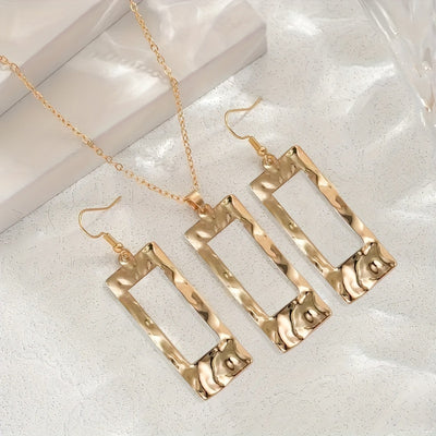 Lxalry Gold - Toned Hammered Geometric Jewelry Set, Recycled Alloy Necklace & Earrings For Women, Eco - Friendly Hypoallergenic Accessories For Daily Party Formal - 5 - CJ
